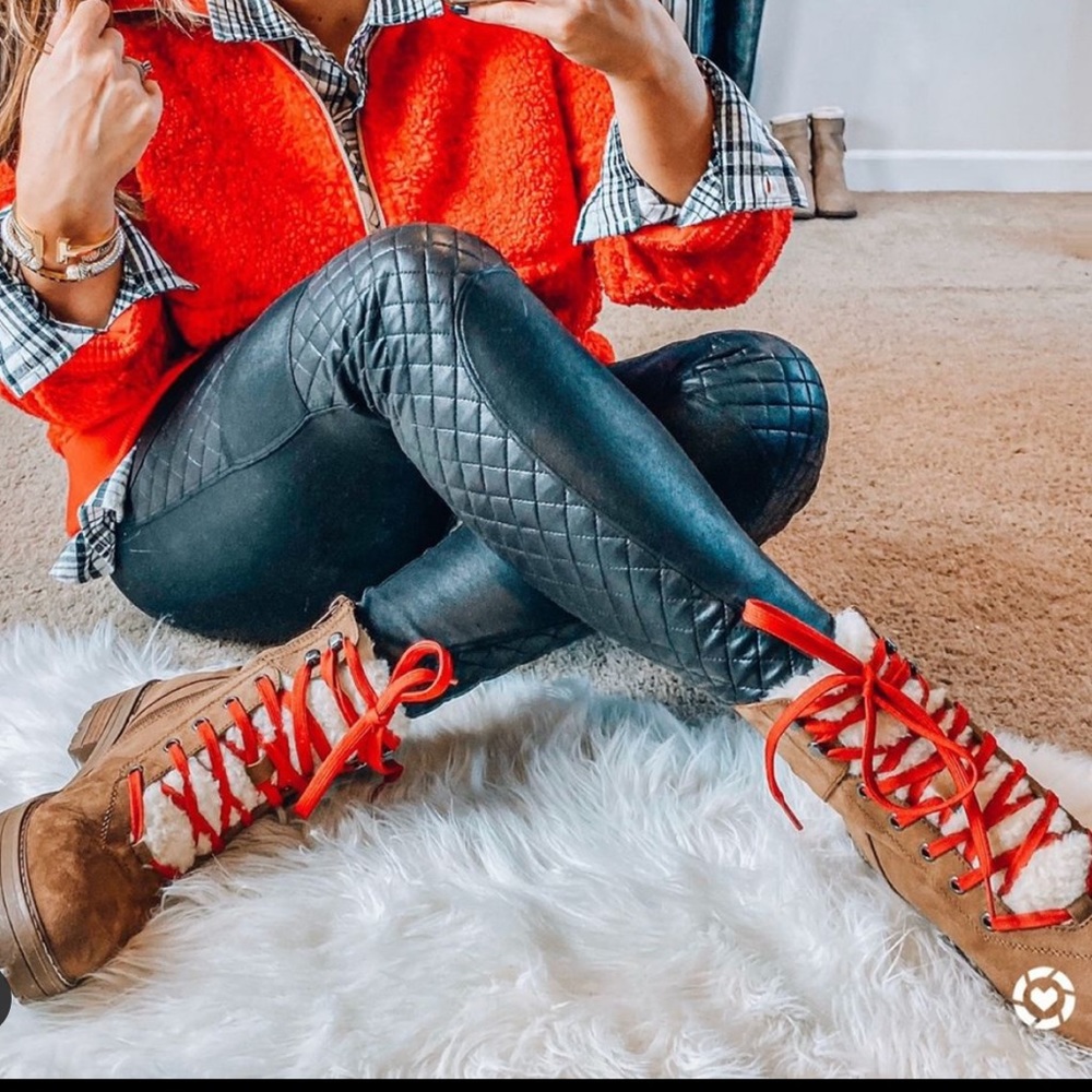 Faux fur lined boots with red laces; brand new! 🌟